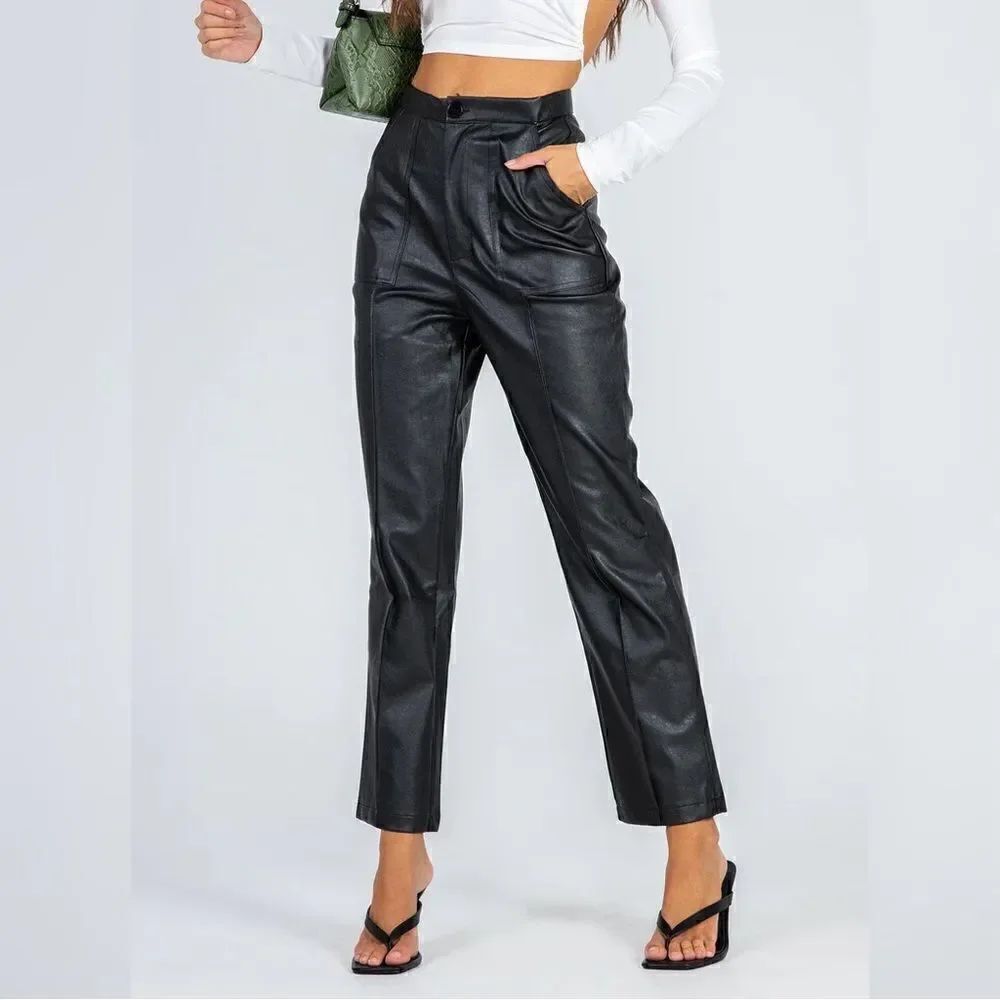 Princess Polly Faux Leather Encore Pant - Black